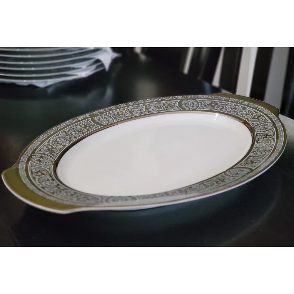 Vintage Forest Damask Large Oval Serving Platter Elegant‎ Tableware Entertaining